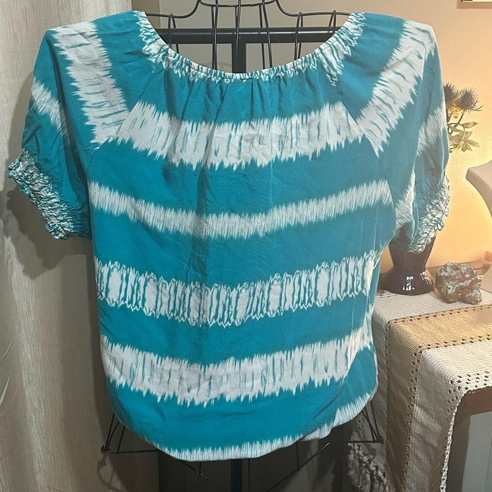 Cato Blue and White Short Sleeve Blouse - Picture 7 of 7
